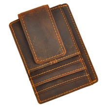 Top Quality New Cattle Men male Vintage Genuine leather Credit Card Cash Holder Magnet Clip Slim Mini Handy Wallet Purse 1015-C 2024 - buy cheap