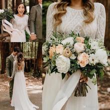 Bohemian Long Sleeve Wedding Dresses 2022 robe de mariee Country Wedding Gowns Sexy Backless A Line Chiffon Lace Bride Dress 2024 - buy cheap