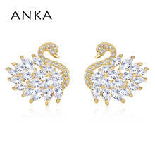 ANKA New Design AAA Cubic Zirconia Swan Earring Gold Color Stud Earrings for Women Fashion Jewelry S925 Silver Ear Stick #132859 2024 - buy cheap