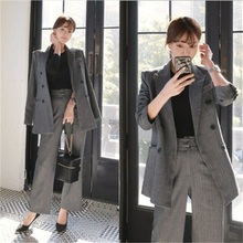 Gray women pant suits formal new wild chic fashion temperament slim suit jacket wide leg pants professional suit TB190522 2024 - buy cheap