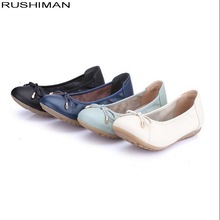 RUSHIMAN-zapatos planos de piel auténtica para mujer, calzado de trabajo informal, bailarinas, talla grande (35-43) 2024 - compra barato