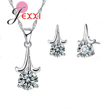 Gran promoción conjunto de joyas de plata brillante AAA CZ piedra colgante collar Stud pendientes para las mujeres envío gratis 2024 - compra barato
