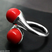 wholesale good 6MM RED CORAL 925 STERLING  RING SIZE ADJUSTABLE s-jewelryLuxury Ms. girl Wedding 2024 - buy cheap