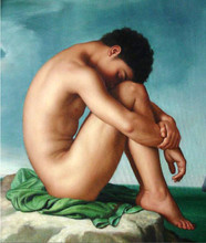 Huge art oil painting nude male portrait gay - strong man by ocean canvas 36" 2024 - buy cheap