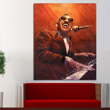 Pinturas al óleo abstractas modernas pintadas a mano, sobre lienzo, arte de pared para decoración del hogar, Ray Charles pianista, envío gratis 2024 - compra barato
