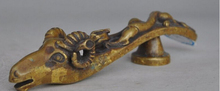 xd 001531 6"chinese fengshui pure bronze gilt Sheep Goat head beast statue ruyi Belt hook 2024 - buy cheap