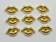 100 Gold Tone Metallic Acrylic Flat Back Lips Studs 14X8mm No Hole Cell Phone Deco 2024 - buy cheap