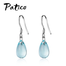 Pendientes colgantes de circonia cúbica para mujer, de Plata de Ley 925, estilo elegante, gota de agua azul claro, para boda, fiesta de compromiso 2024 - compra barato