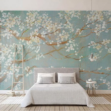 Papel de parede 3d pintado à mão pintura a óleo flores de cerejeiras mural sala de estar decoração de casa papel de parede 2024 - compre barato