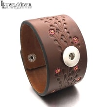 Pulsera de flores Punk para hombre y mujer, brazalete con botón a presión de 18mm, 127 de cuero auténtico intercambiable, joyería de abalorios para hombre y mujer, regalo de 23cm 2024 - compra barato