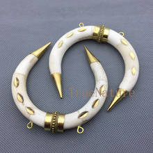 Latest White Bone Horn Pendants Brass Dotted Crescent Horn Charms For Necklace In 85*81 mm PM5047 2024 - buy cheap