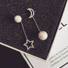 zircon the moon and the stars in the asymmetric micro silver tassel Pearl stud earrings Korean Ladies Dress stud earrings aros 2024 - buy cheap