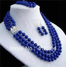 $wholesale_jewelry_wig$  bridal jewelry Faddish 8mm 3rows lapis lazuli necklace bracelet earring sets 2024 - buy cheap