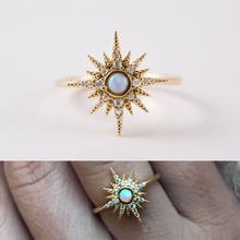 2021 new design christmas gift sun burst north star charm pave clear cz opal delicate minimal fashion women lady jewelry ring 2024 - buy cheap