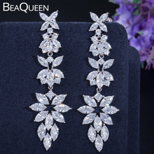 BeaQueen Elegant Bridal Long Leaf Drop Earrings for Women Marquise AAA+ Cubic Zirconia Engagement Wedding Party Jewelry E290 2024 - buy cheap