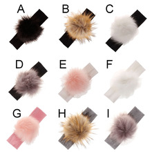 2018 New Children Pompoms Headband Girls Winter Cotton Elastic Hair Bands Turban Kids Raccoon Faux Fur Ball Hair Accessories 2024 - buy cheap