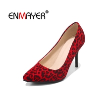 ENMAYER Woman High Heels Spring Pumps Pointed Toe Slip-on 2018 Fashion Shoes women Big Size 30-48 Flock Thin heel Leopard CR1600 2024 - buy cheap