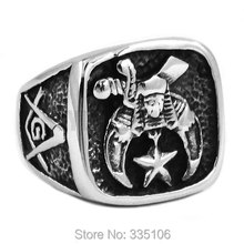 Free Shipping! Shriner Masonic Biker Ring Stainless Steel Jewelry Freemasonry Skull Moon Star Motor Biker Men Ring SWR0409 2024 - buy cheap