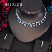 HIBRIDE-Conjunto de joyería nupcial con forma de gota de agua para mujer, aretes, collar, transparente, azul y verde, accesorios, N-612 2024 - compra barato