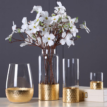 Элегантная стеклянная ваза для цветов с фигурами из золотой фольги, домашний декор для гостиной, ваза для растений на столешнице золотого цвета, поделки, свадебные подарки 2024 - купить недорого