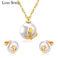 LUXUSTEEL Necklace Earrings Brinco Party Stainless Steel Round Imitation Pearl Pendant Necklace 2020 Collars Accessories 2024 - buy cheap