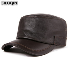 SILOQIN Adjustable Size Men's Snapback Cap Genuine Leather Hat Sheepskin Baseball Caps For Men New Autumn Winter Brands Flat Cap 2024 - buy cheap