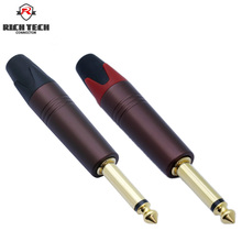 2pcs/1pair 2poles mono high quality 1/4" 6.35mm jack audio wire connector metal shell+gold plated 6.5mm plug + red&black tail 2024 - buy cheap