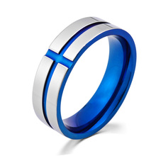 2018 синие титановые стальные вольфрамовые карбидные кольца для мужчин Свадебные обручальные Модные мужские кольца с крестом ювелирные изделия мужские кольца A0087 2024 - купить недорого