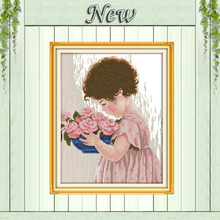 Pinturas decorativas flor adorável para garotas., conjuntos de bordados e bordados em tela dmc 11ct 14ct em ponto cruz. 2024 - compre barato