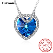 Colar de prata esterlina 925 para mulheres, coração de ponta com zircônia brilhante, joias para presente para meninas, elegante, cristal azul 2024 - compre barato