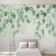 Papel de parede decorativo da série, folhas verdes e frescas, aquarela, pintada à mão, pastoral, plano de fundo de parede 2024 - compre barato