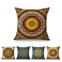Funda de almohada con diseño de Mandala para decoración del hogar, funda de cojín de sofá de lino con diseño de flores y hojas geométricas de algodón 2024 - compra barato
