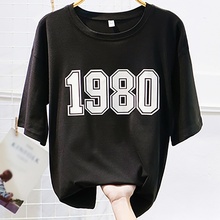 Camiseta de manga corta con cuello redondo para mujer, Tops holgados normales estampados, camisetas para mujer, ropa sencilla para Adolescente 1980 2024 - compra barato