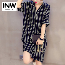 Summer Shirt Dress Women's Black And White Stripe Dresses Casual Large Size Vestidos Female Camisas Dress Mujer 2024 - buy cheap