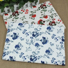 Cotton/Linen Fresh WHITE Red Blue Pomegranate Flower Fabric for DIY Handwork Home Decor Tablecloth Apparel Dress Tissu Craft Bag 2024 - buy cheap