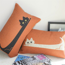 30*50CM  Cute Black White Cat pillowcases Decorative Linen Waist cushion cover lumbar pillow covers sofa Rectangle 2024 - buy cheap