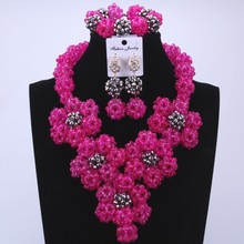 Fabulous Nigerian Fuchsia Balls Wedding African Coral Beads Jewelry Set Crystal Necklace Bracelet Earrings Set Free Shipping 2024 - buy cheap