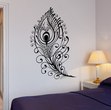 Bonito pavão pena pássaro decalque da parede vinil removível quarto adesivos de arte cores personalizadas wallpapers sala estar mural la494 2024 - compre barato