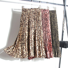 2019 New Spring Summer Woman Vintage Leopard Print Pleated Skirt Elastic High Waist  Slim Fit Elegant A Line Casual Long Skirt 2024 - buy cheap