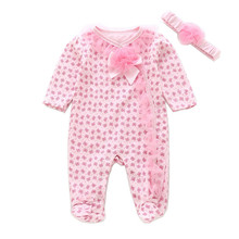 Princess Newborn Baby Girl Clothes Printing Bow Lace Jumpsuit & Headband Cute Infant Girls Footies Onesie Clothing 2024 - купить недорого