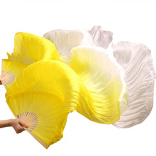 Abanicos del baile hechos a mano para mujer, abanicos de seda de alta calidad para danza del vientre, abanicos del baile, 1 par, amarillo + blanco, 180x90cm 2024 - compra barato
