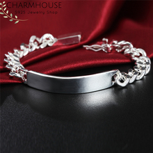 Pulseira de prata 925 pura para homens, pulseira de prata com fecho de identificação 10mm, bracelete de pulseira feminina, joias para casamento 2024 - compre barato