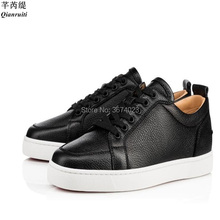 Qianruiti Men Black White Grained Calfskin Sneakers Lace Up Flats Shoes Rubble Sole Casual Shoes Men Big size 46 2024 - buy cheap