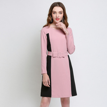 Autumn Winter Dress Women Plus Size 2018 Female Pink Black Patchwork Party Work Cute Vintage Big  Dress with Belt Vestidos L-5XL 2024 - buy cheap