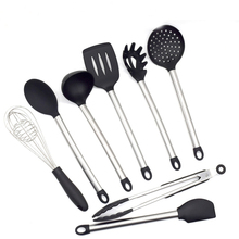 Conjunto de utensílios de cozinha de gel de sílica com alça de aço inoxidável conjuntos de ferramentas de cozinha de silicone com 8 cabeças 2024 - compre barato