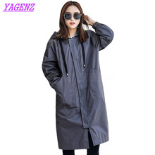 YAGENZ Autumn Winter Windbreaker coat Women Fashion Loose Long Trench coat Young Women Straight Hooded Army Green overcoat B289 2024 - buy cheap