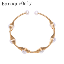 BaroqueOnly hand made 14K gold Wire Strings white freshwater Pearl Bangle adjustable Bracelet Vintage Style Pearls HAL 2024 - buy cheap