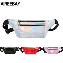 AIREEBAY Waist Bags Women Mini Fanny Pack Female Silver Belt Bag Holographic Waist Packs Laser Traveling Bum Bag for Girls 2024 - buy cheap