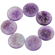 TUMBEELLUWA 1Lot (7Pc) Round Purple Crystal Palm Stone Engraved Magic Archangel Symbol Chakra Healing Crystal Set 2024 - buy cheap