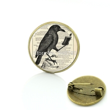 Free shipping Vintage jewelry Glass cabochon crow brooch raven pins Antique bronze bird badge gift for men women C655 2024 - buy cheap